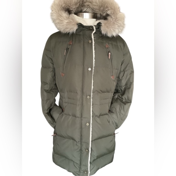 Ralph Lauren Olive Puffer Coat with Faux Fur Hood - Picture 2 of 15
